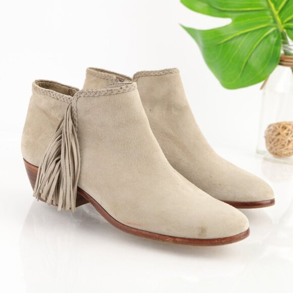 Sam Edelman Womens Paige Boot Size 7 Tan Suede Fringe Comfy Bootie Block Heel - Picture 11 of 12